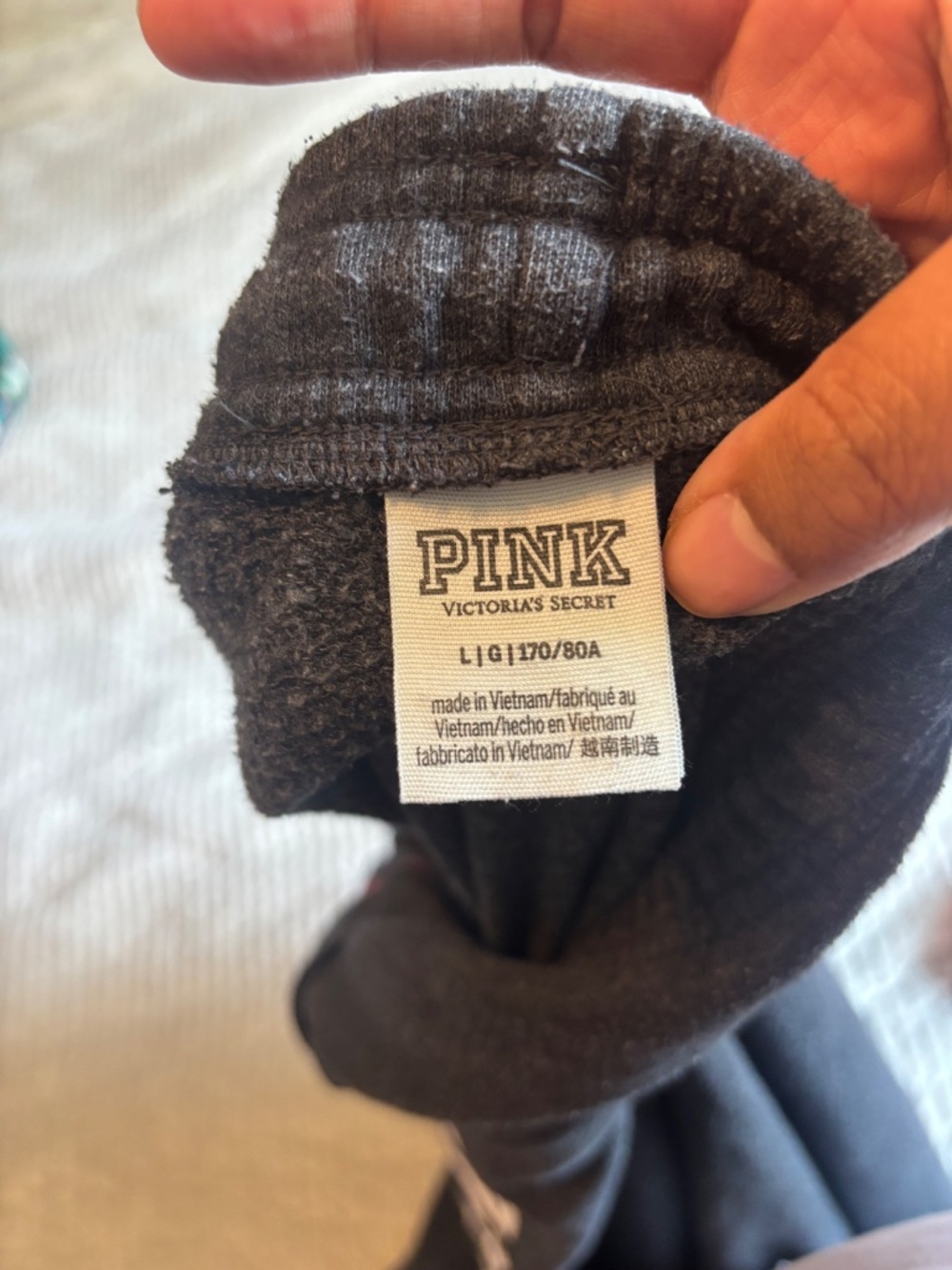 PINK Victoria's Secret Sweatpants Charcoal Dark Grey Pink Piping Graphic Large - Picture 7 of 8